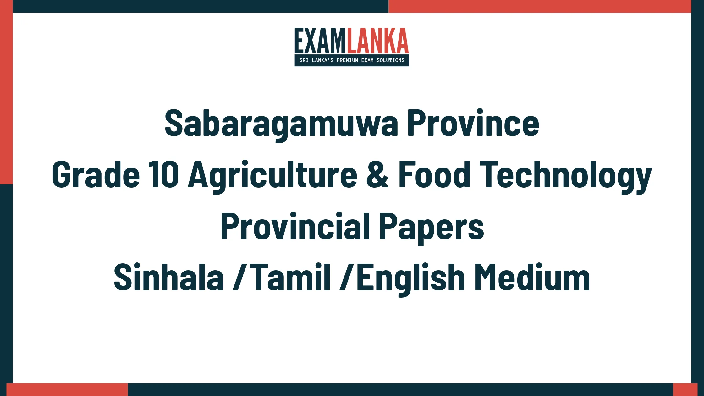 Sabaragamuwa Province Grade 10 Agriculture & Food Technology
