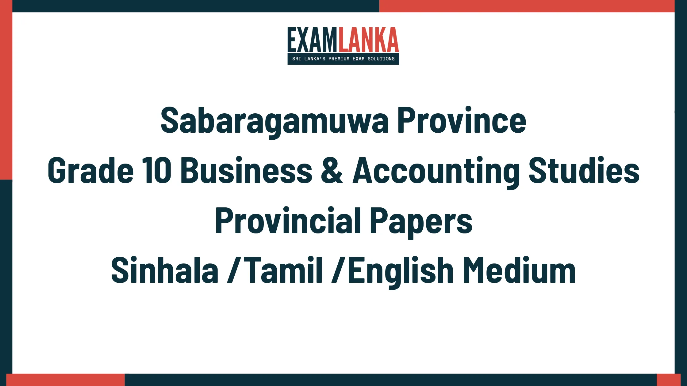 Sabaragamuwa Province Grade 10 Business & Accounting Studies