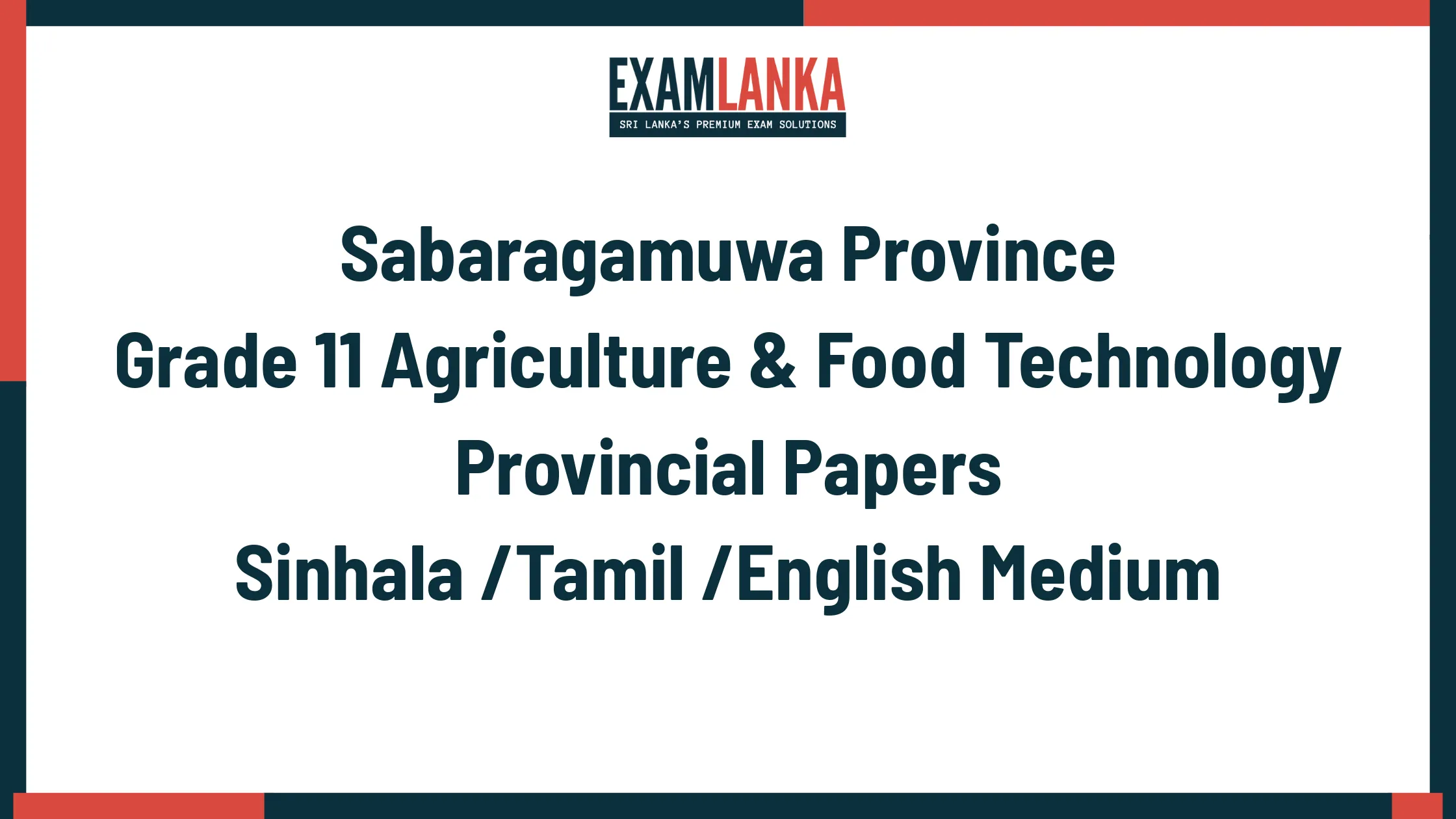 Sabaragamuwa Province Grade 11 Agriculture & Food Technology