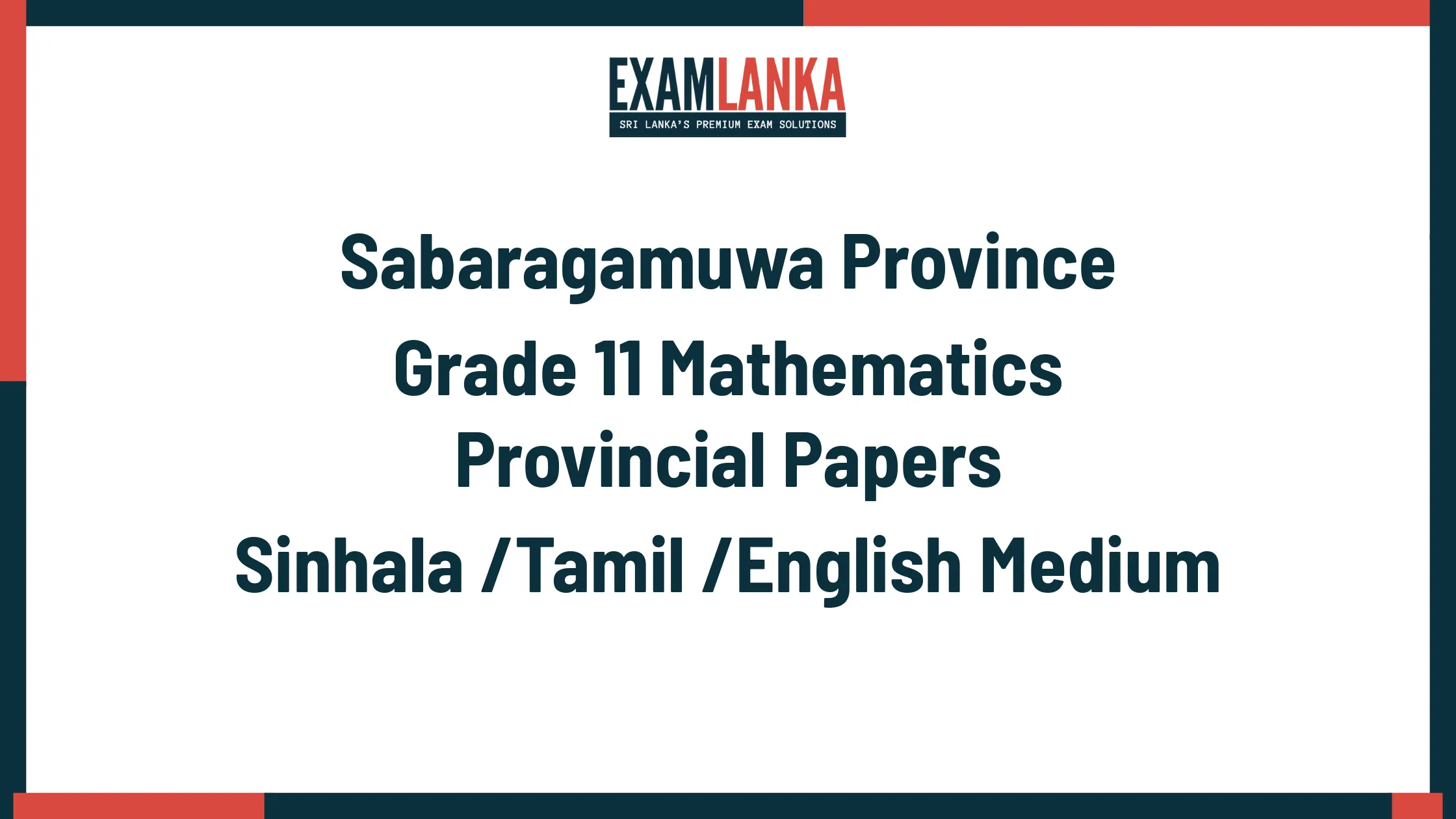 Sabaragamuwa Province Grade 11 Mathematics