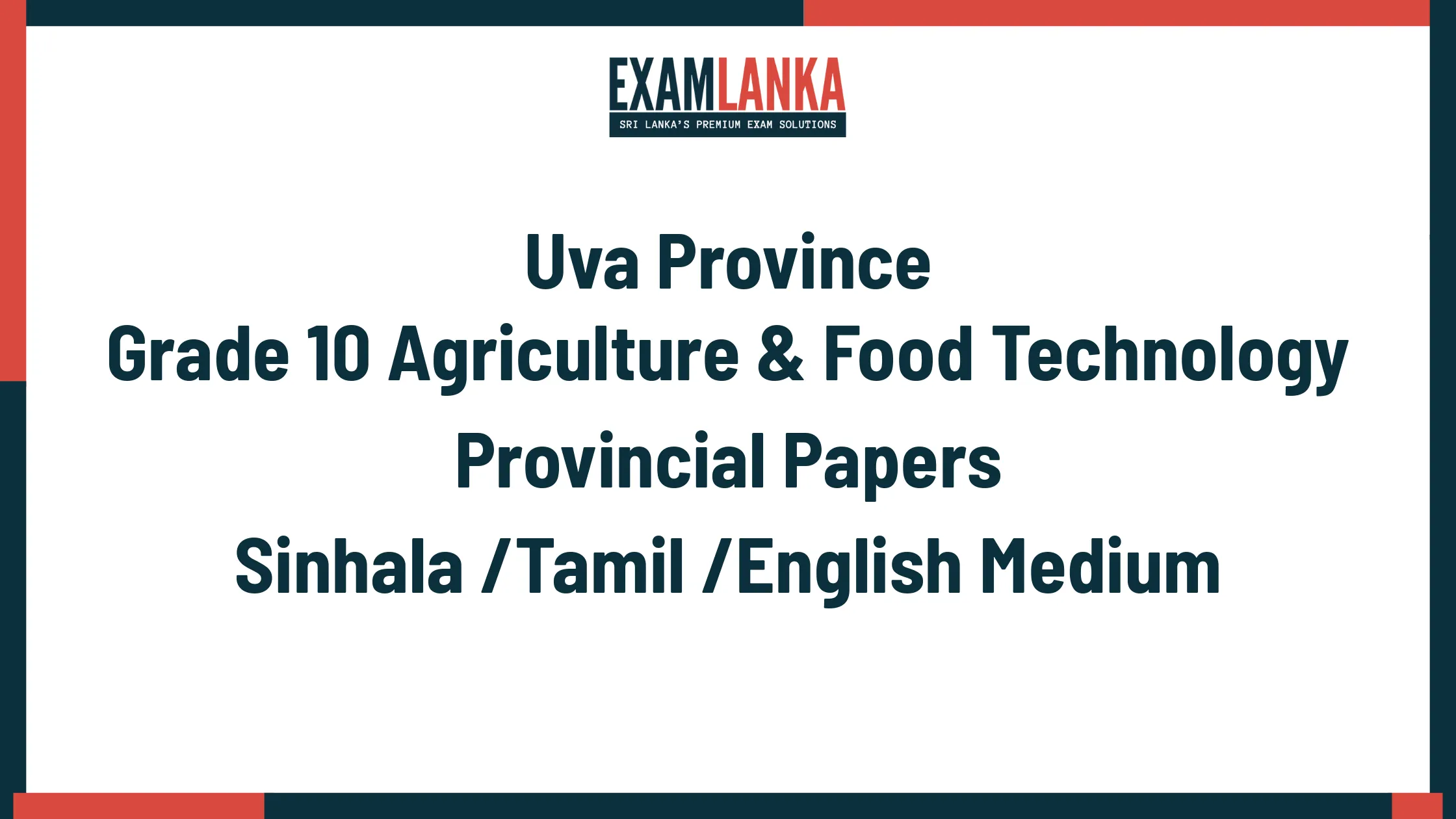 Uva Province Grade 10 Agriculture & Food Technology