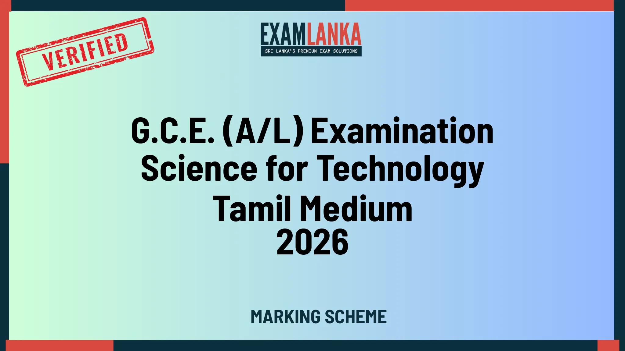 2026 A/L Science for Technology Tamil Medium Marking Scheme